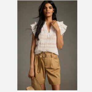 Brand New Sarah Hann Sheer Ruffle Shirred Top